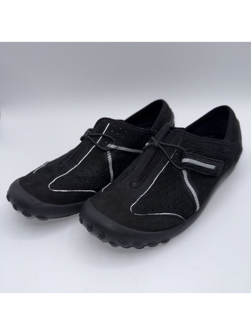 Clarks Privo Womens Tequini Shoes Sz 7 Black Suede Perforated Slip-Ons